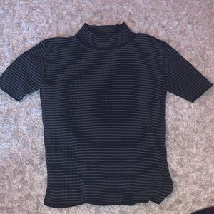 Striped ribbed shirt sleeve turtleneck top